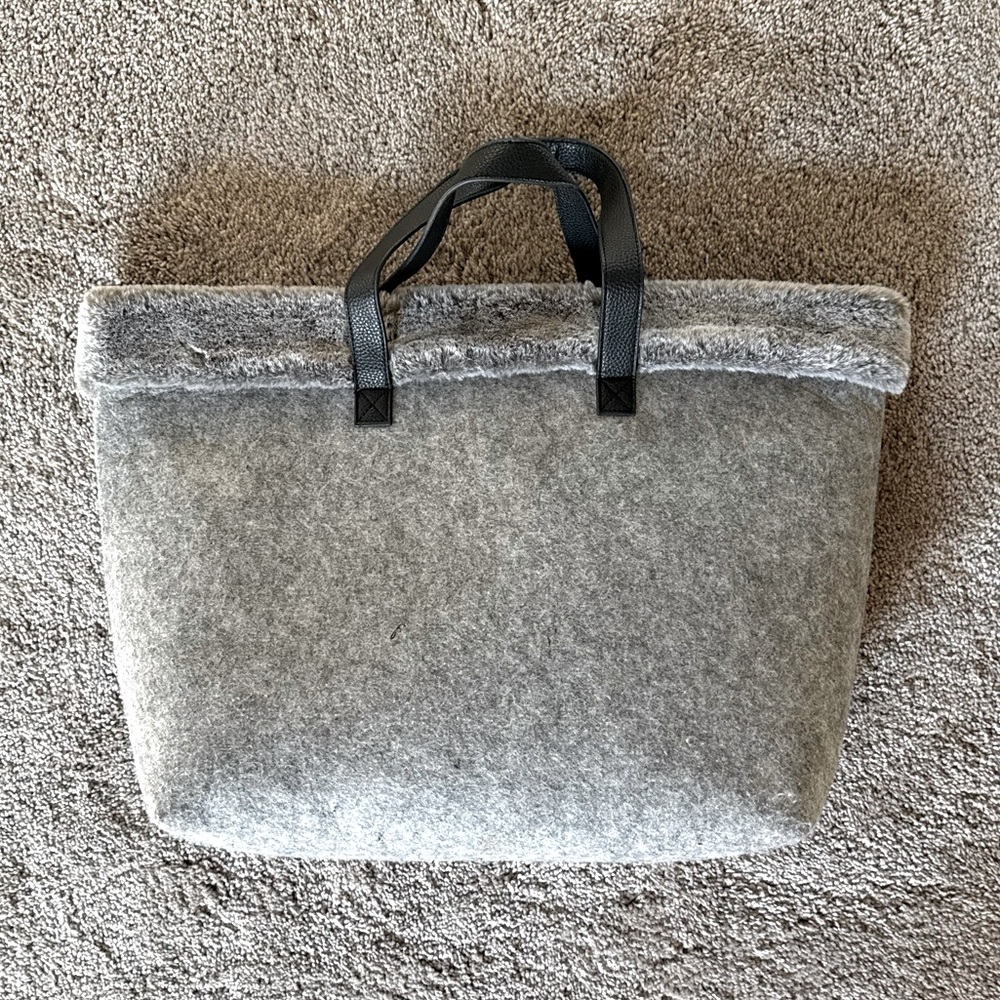Gray Faux Fur Tote with Black Handles